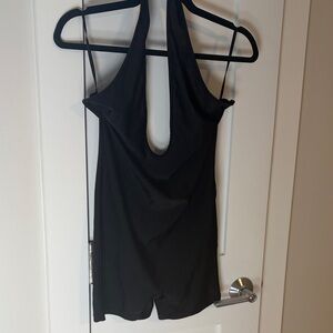 Black Halter-Style Romper with Deep Scoop Back